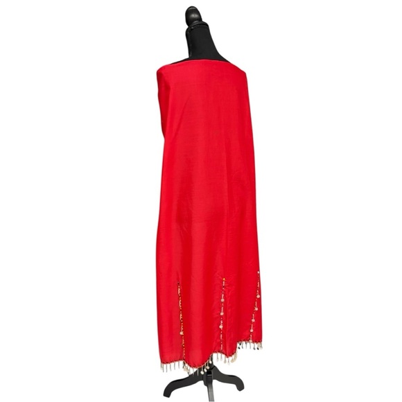Handmade Red Beaded Coin Trim Wrap Skirt Cape OS Costume Boho Festival Sarong - Picture 9 of 12